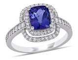 2.12 Carat (ctw) Tanzanite Double Halo Ring in 14K White Gold with Diamonds
